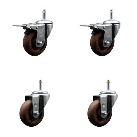 Service Caster 3.5'' High Temp Glass Filled Nylon 7/16'' Stem Caster Set 2 Total Lock Brakes, 4PK SCC-GRTTL20S3514-GFNSHT-716138-2-S-2